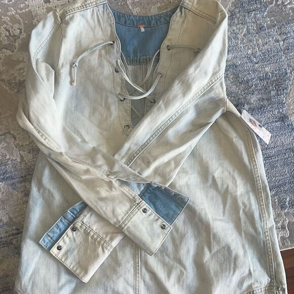 NWT Free People Blue Sky Lace Up Denim Dress Small - Picture 5 of 9